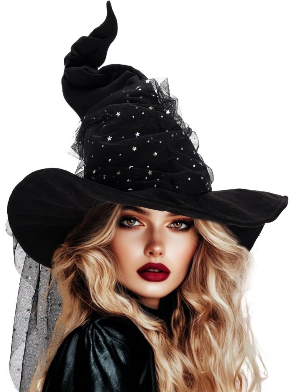 Wizard Mesh Black Hat for Adult Halloween Costume Witch Cosplay Accessory